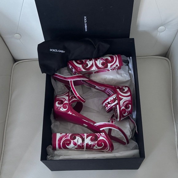 💯 Authentic DOLCE &GABBANA Keira Maiolica Leather Fuchsia &White Platform Sandal - Picture 11 of 17
